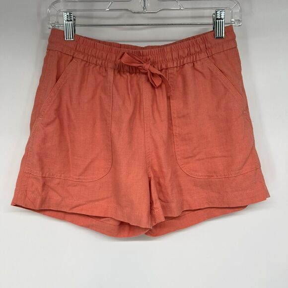 Point Sur J Crew Linen Shorts Womens 2XS Orange Four Pockets Elastic Drawstring - Picture 1 of 7